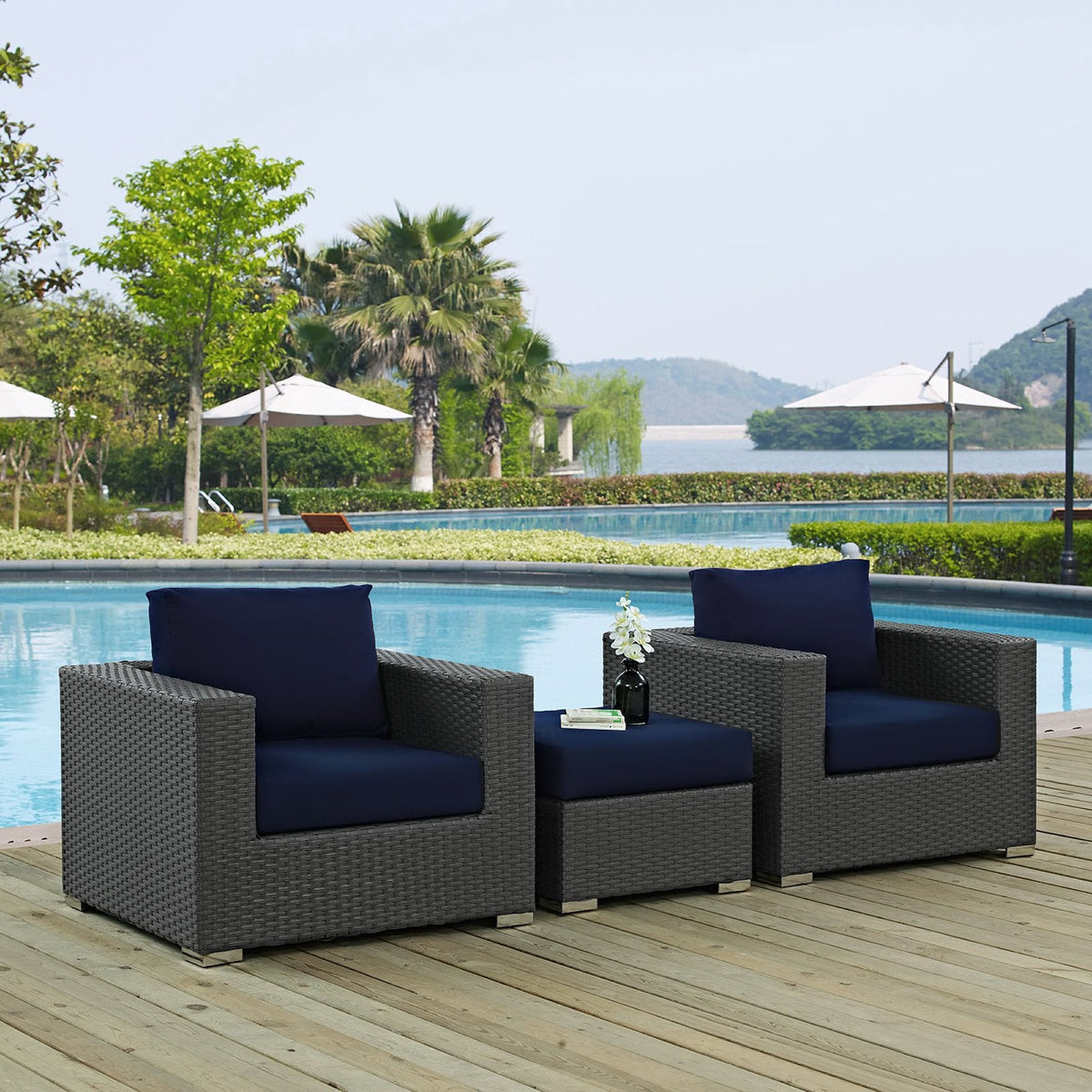 Sojourn 3 Piece Outdoor Patio Sunbrella® Sectional Set by Modway - EEI-1891