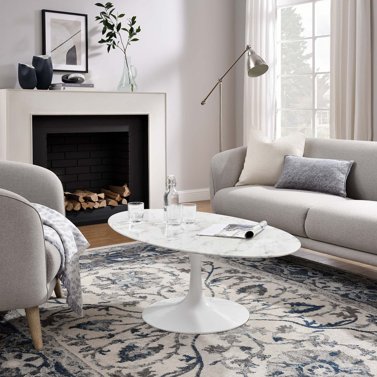 Lippa 48" Oval Faux Marble Coffee Table by Modway - EEI-2022