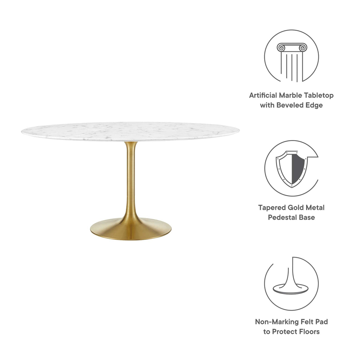 Lippa 60" Round Faux Marble Dining Table by Modway - EEI-3234