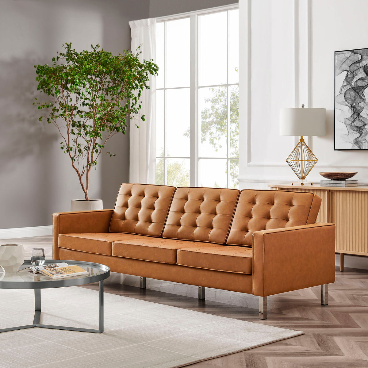 Loft Tufted Vegan Leather Sofa by Modway