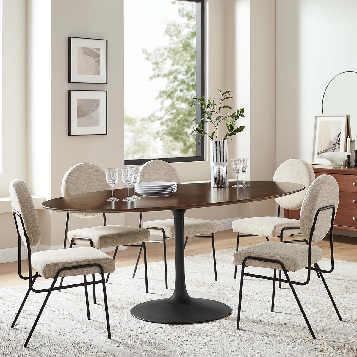 Lippa 78" Oval Walnut Wood Dining Table by Modway
