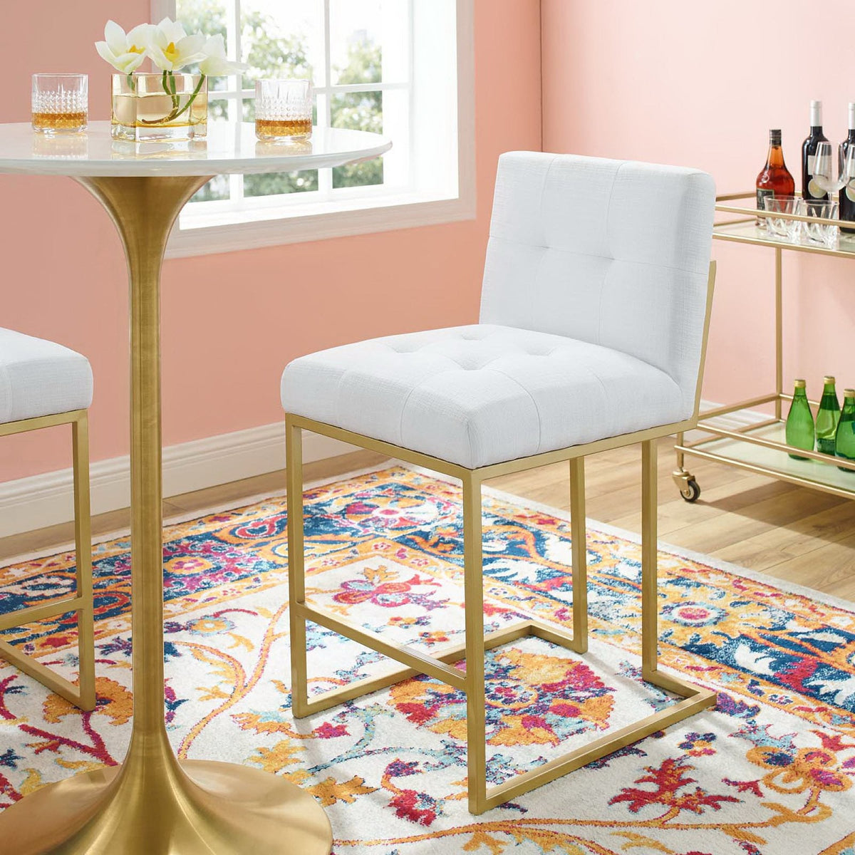 Privy Gold Stainless Steel Upholstered Fabric Counter Stool by Modway