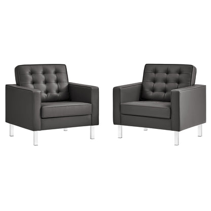 Loft Tufted Vegan Leather Armchairs Set of 2 by Modway