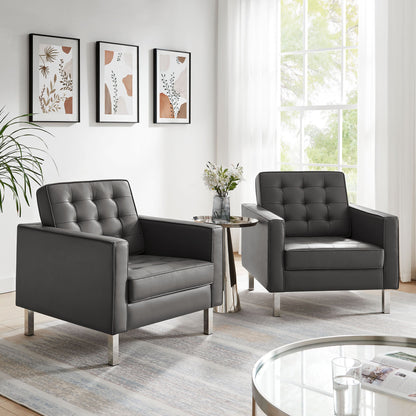 Loft Tufted Vegan Leather Armchairs Set of 2 by Modway