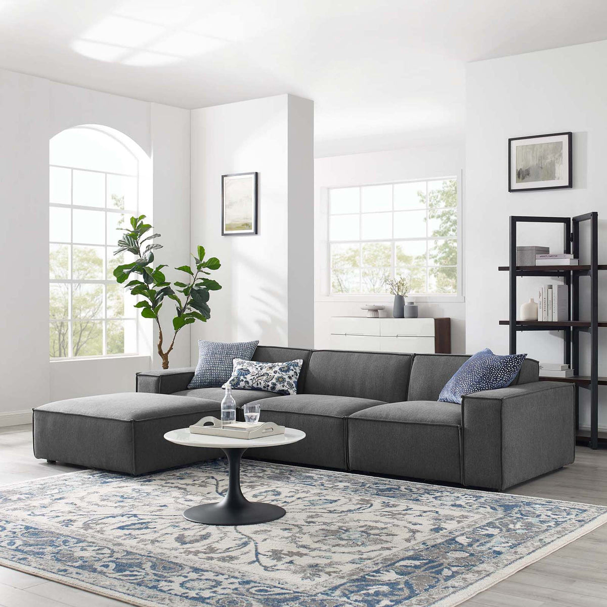 Restore 4-Piece Sectional Sofa by Modway - Charcoal / White (EEI-4113)