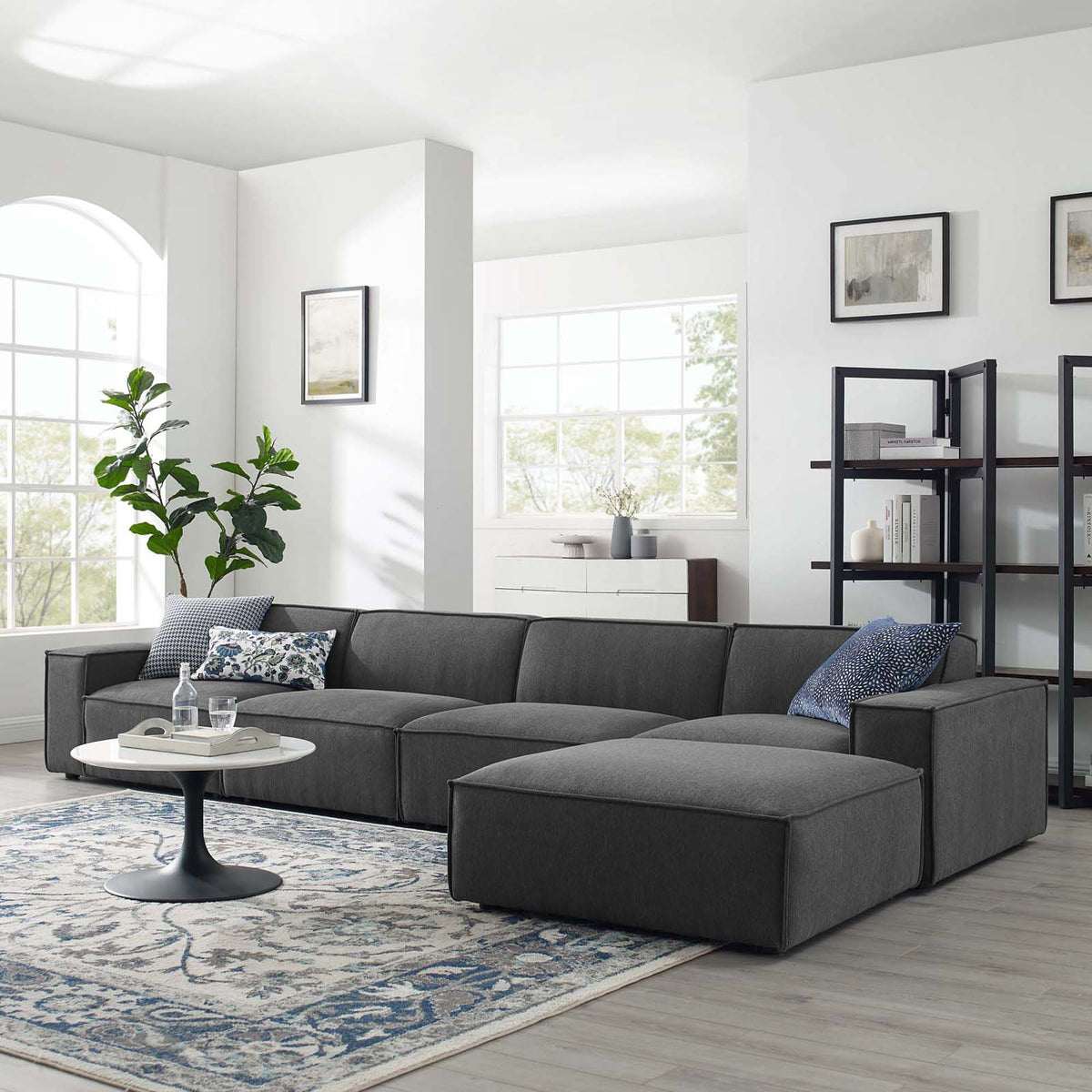 Restore 5-Piece Sectional Sofa by Modway - Charcoal / White (EEI-4115)