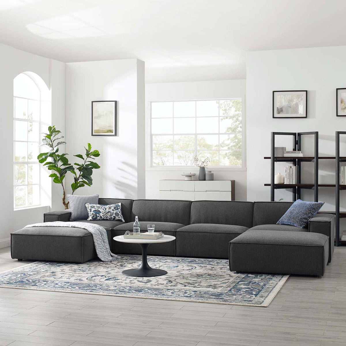 Restore 6-Piece Sectional Sofa by Modway - Charcoal / White (EEI-4116)