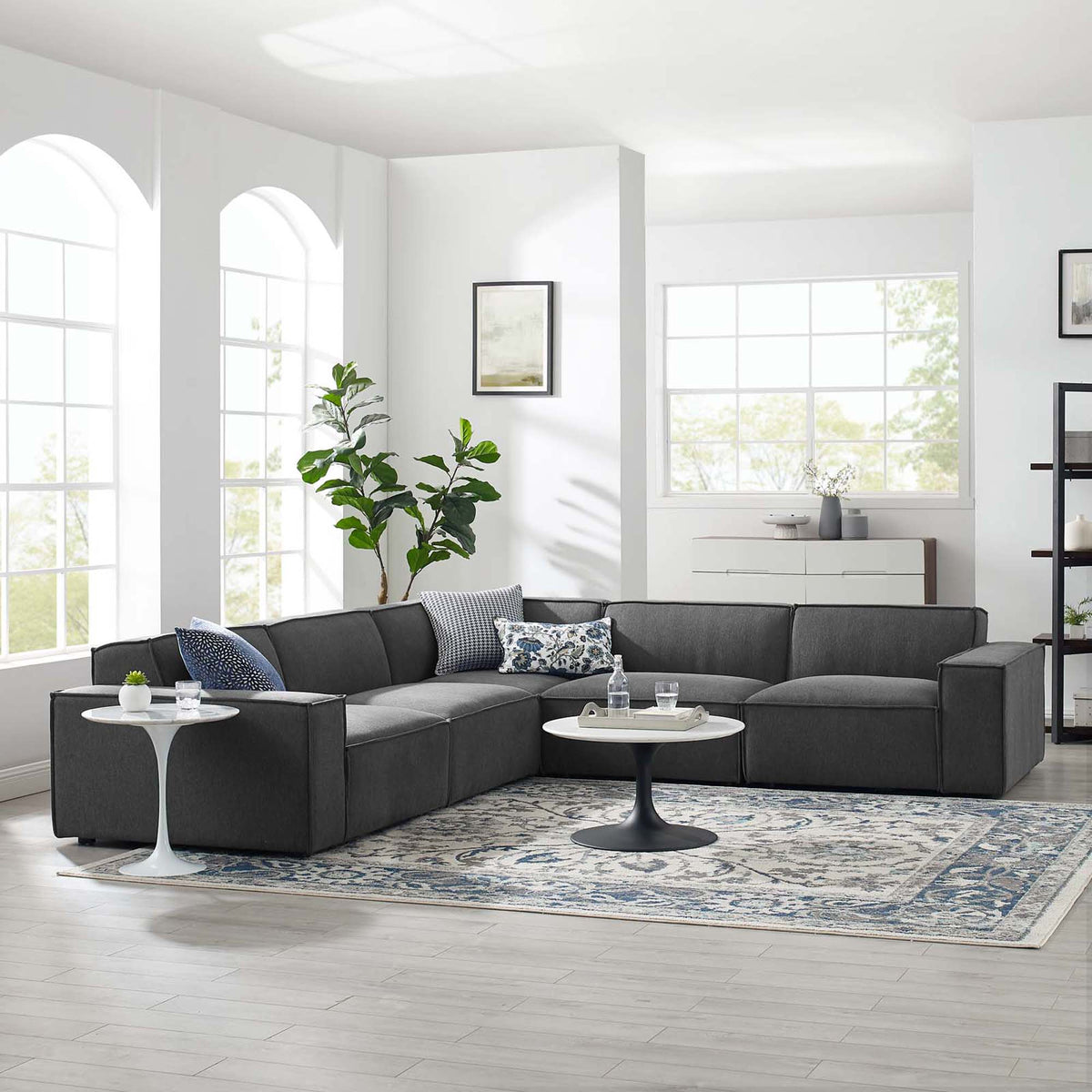 Restore 5-Piece Sectional Sofa by Modway - Charcoal / White (EEI-4117)