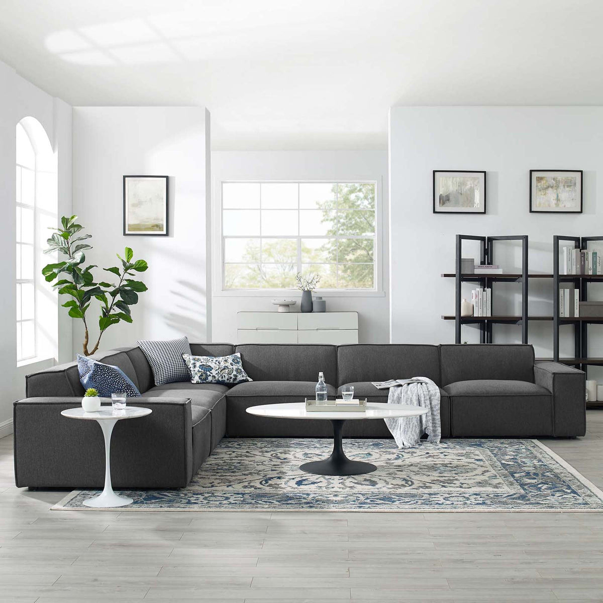 Restore 6-Piece Sectional Sofa by Modway - Charcoal / White (EEI-4119)