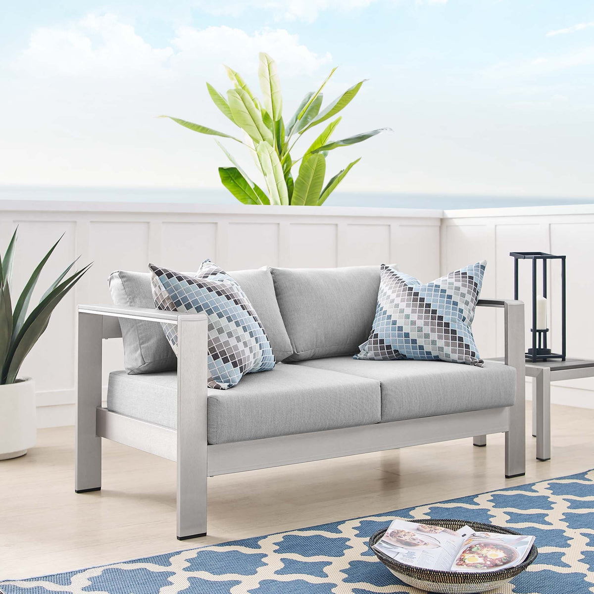 Shore Sunbrella Fabric Aluminum Outdoor Patio Loveseat by Modway
