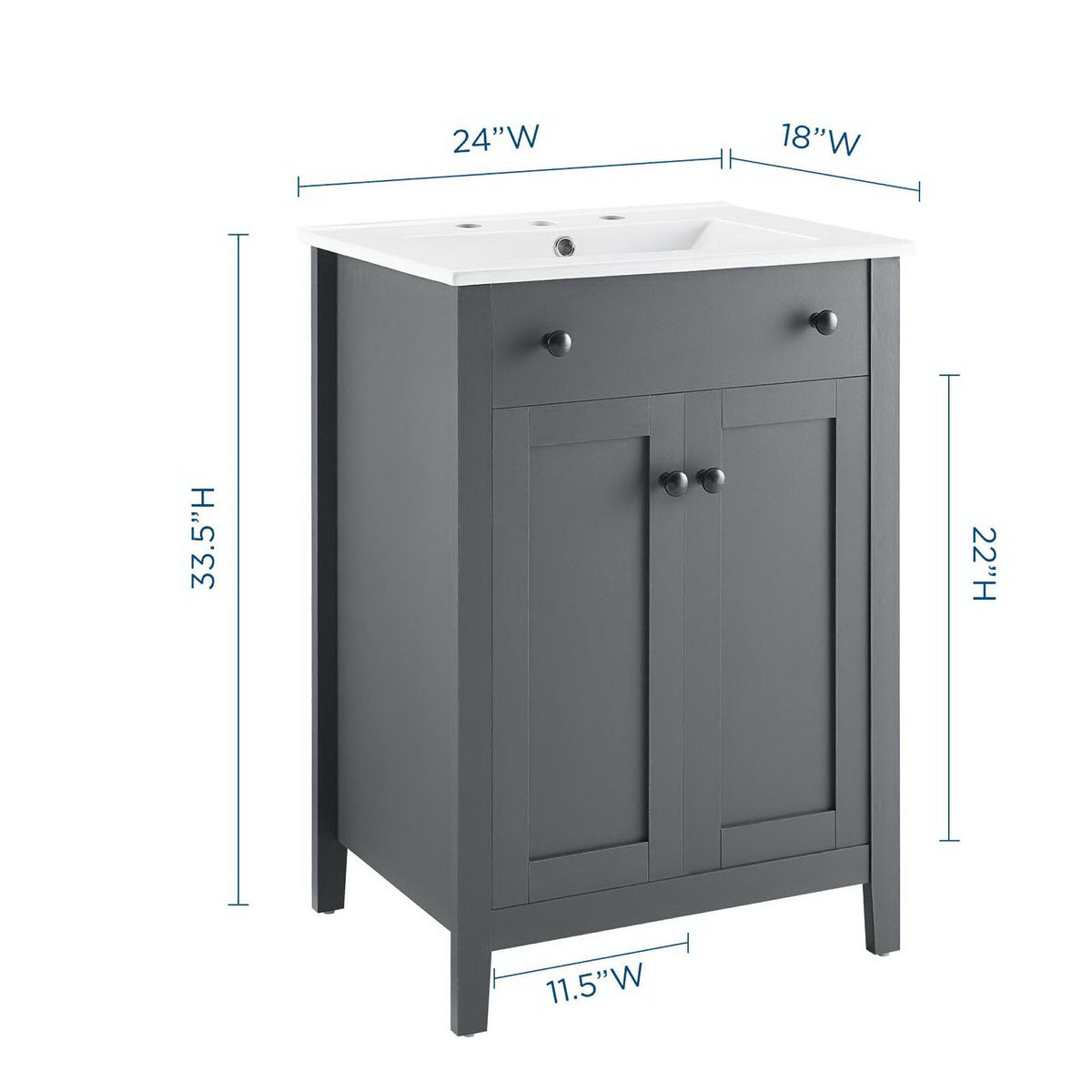 Nantucket 24" Bathroom Vanity by Modway - Gray White / White White