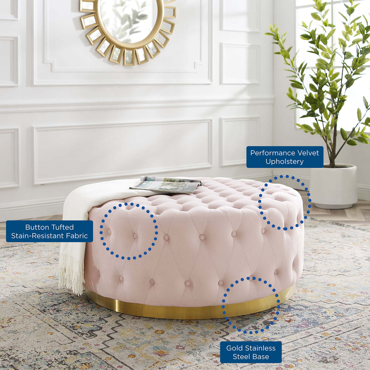 Ensconce Tufted Performance Velvet Round Ottoman by Modway