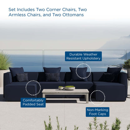 Saybrook 6-Piece Outdoor Patio Upholstered Sectional Sofa by Modway - Gray / Navy / White (EEI-4383)