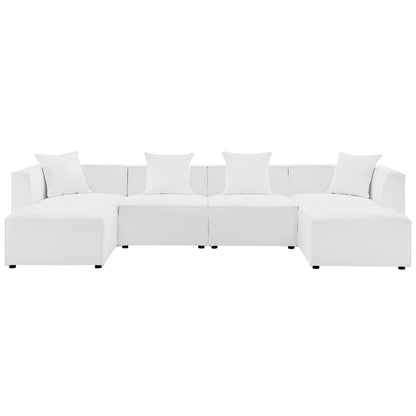 Saybrook 6-Piece Outdoor Patio Upholstered Sectional Sofa by Modway - Gray / Navy / White (EEI-4383)