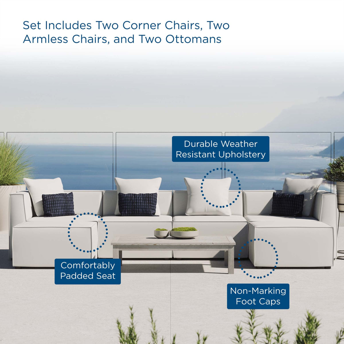 Saybrook 6-Piece Outdoor Patio Upholstered Sectional Sofa by Modway - Gray / Navy / White (EEI-4383)