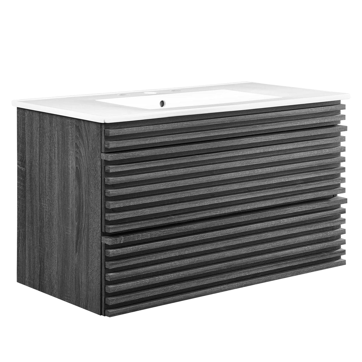 Render 36" Wall-Mount Bathroom Vanity by Modway - Charcoal White / Oak White / Walnut White