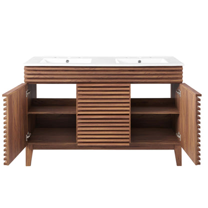 Render 48" Double Sink Bathroom Vanity by Modway - Walnut White