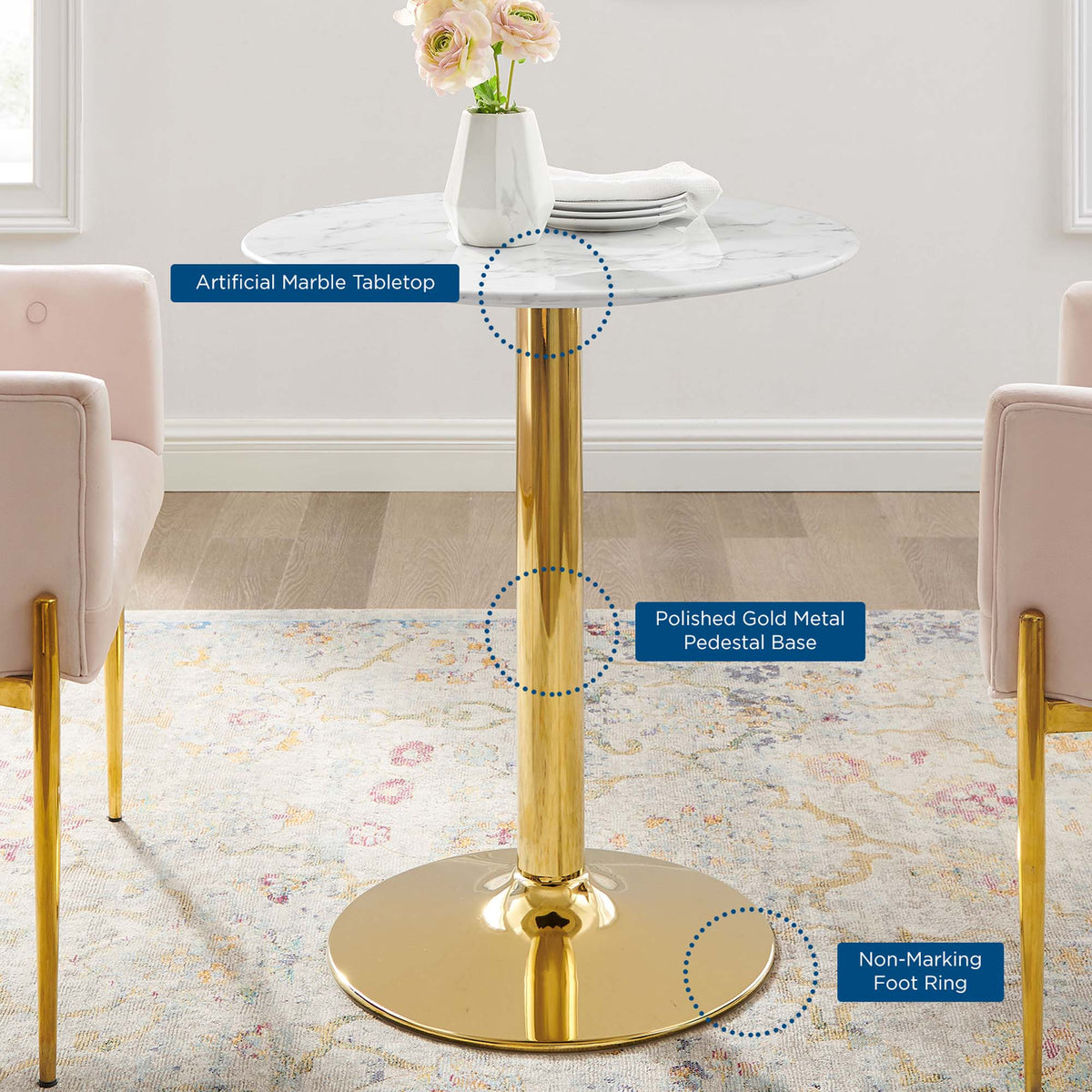 Verne 28" Artificial Marble Dining Table by Modway - EEI-4548