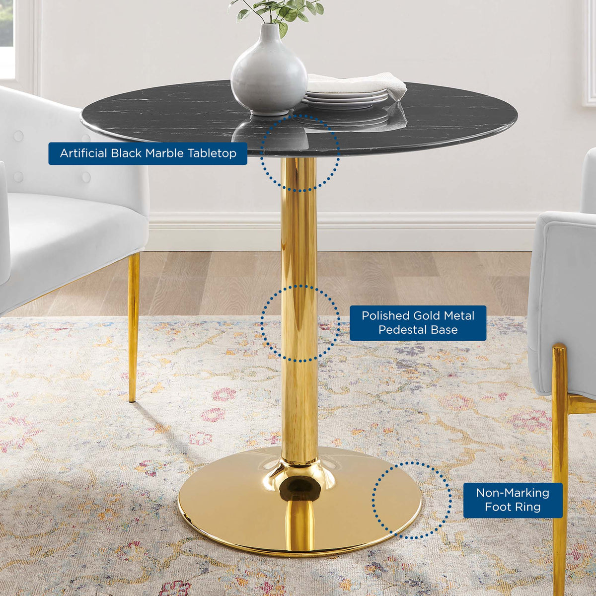 Verne 35" Artificial Marble Dining Table by Modway - EEI-4747