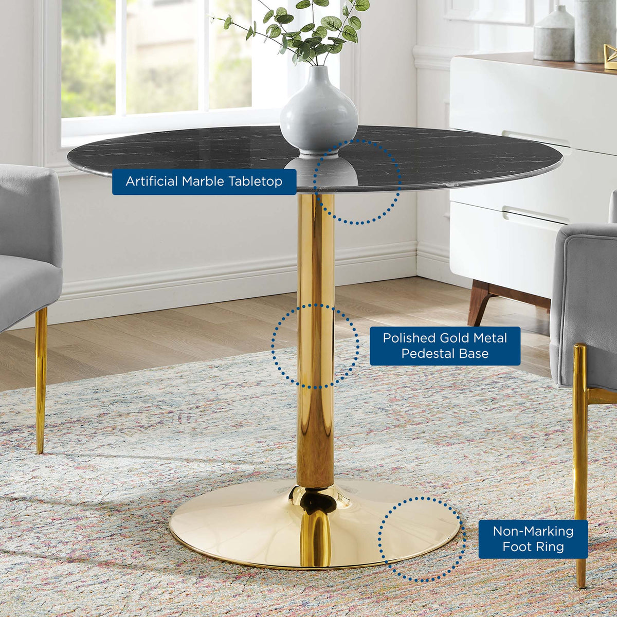 Verne 40" Artificial Marble Dining Table by Modway - EEI-4757