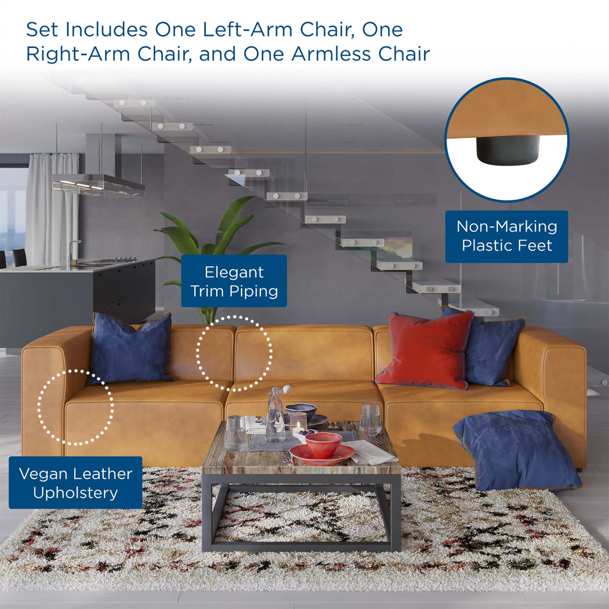 Mingle 3-Piece Vegan Leather Sectional Sofa by Modway