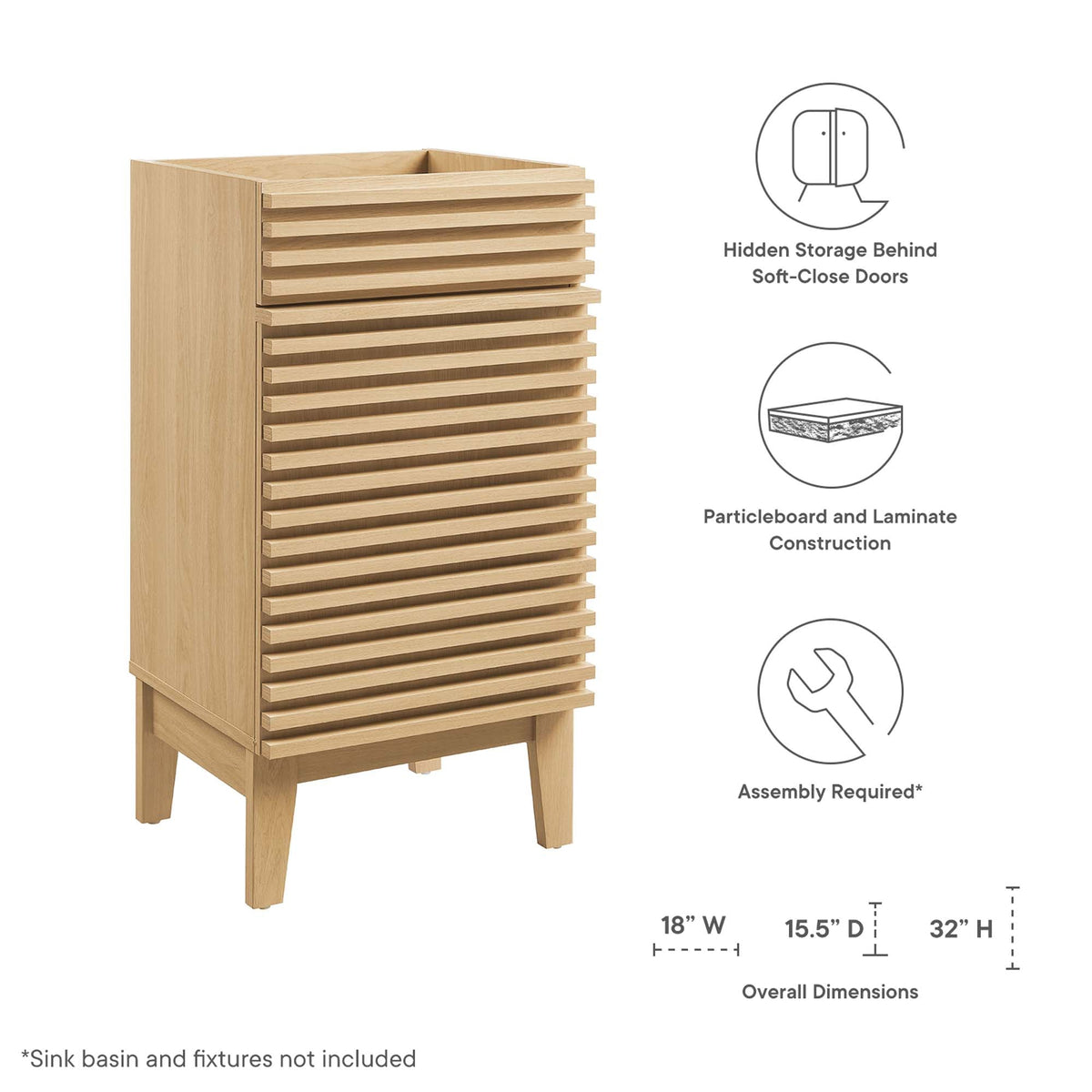 Render 18" Bathroom Vanity Cabinet by Modway - Oak / Walnut
