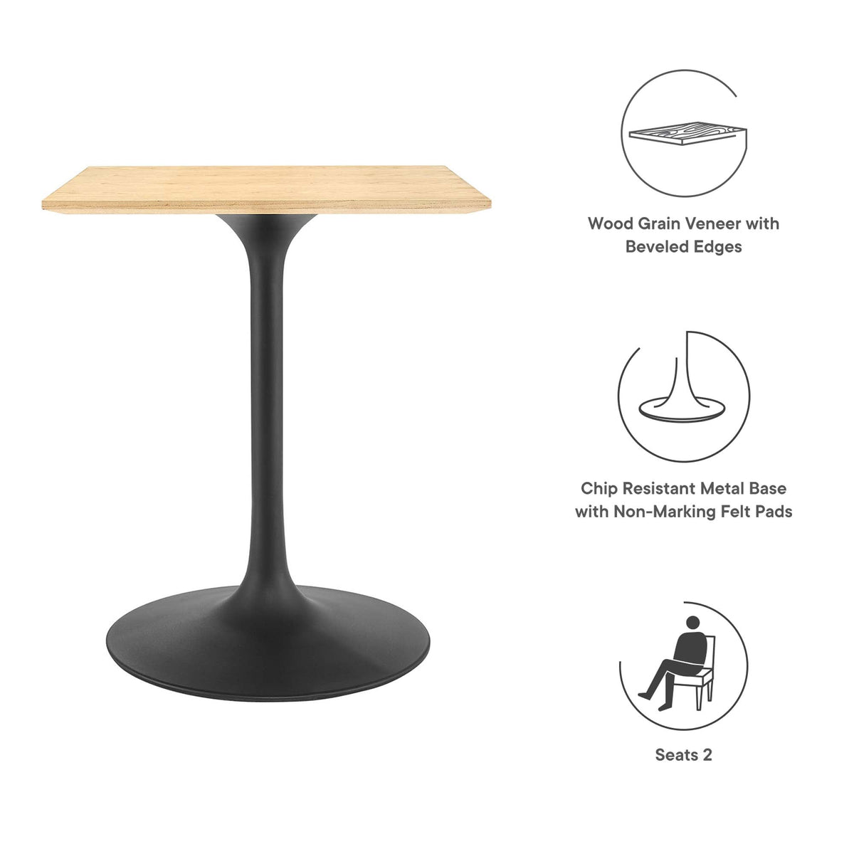 Lippa 24" Square Wood Dining Table by Modway - EEI-4864