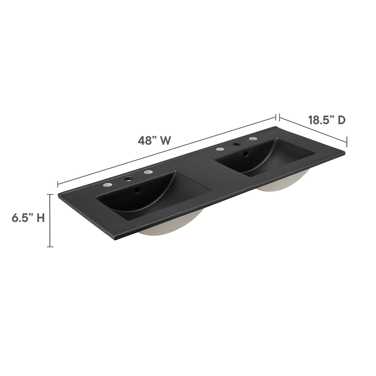 Cayman 48" Double Basin Bathroom Sink by Modway - Black