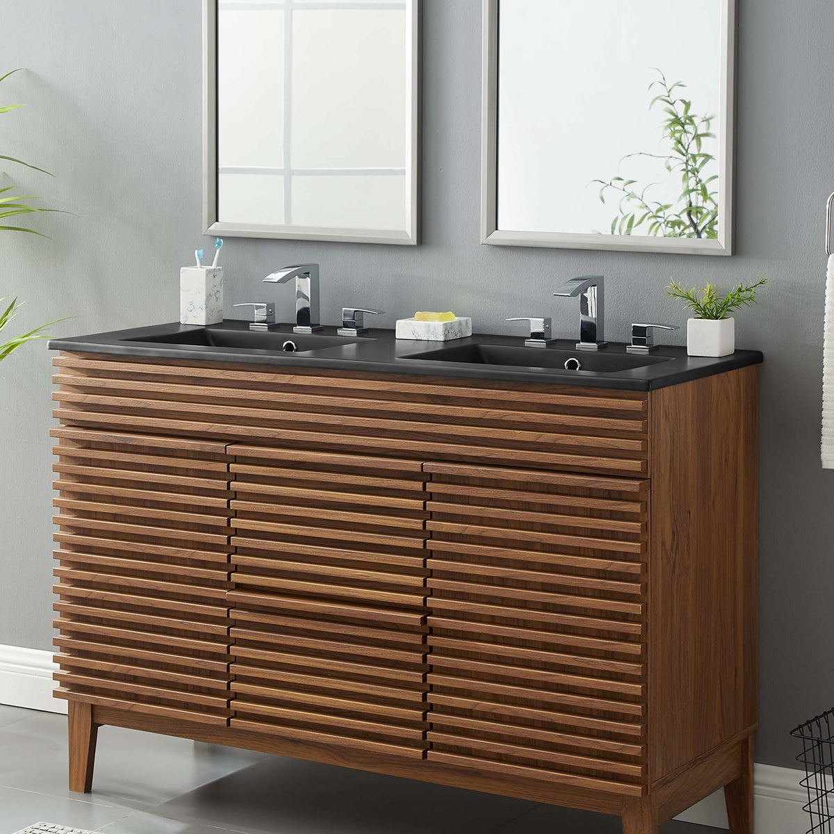 Cayman 48" Double Basin Bathroom Sink by Modway - Black