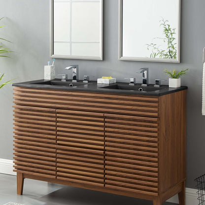Cayman 48" Double Basin Bathroom Sink by Modway - Black