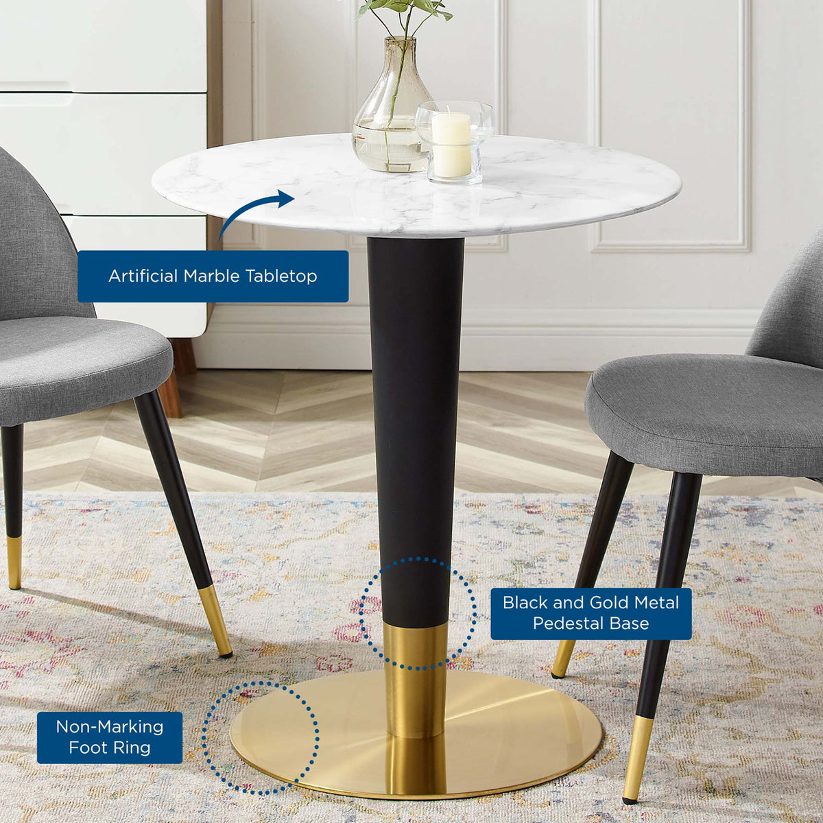 Zinque 28" Artificial Marble Dining Table by Modway - EEI-5121