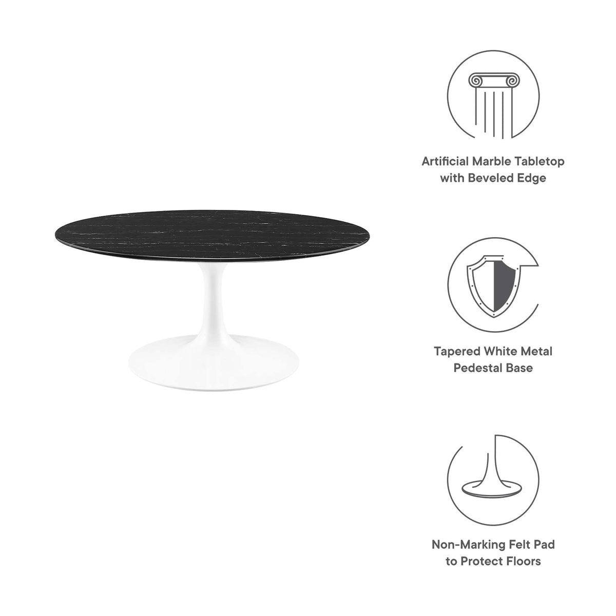 Lippa 36" Round Faux Marble Coffee Table by Modway - EEI-5191