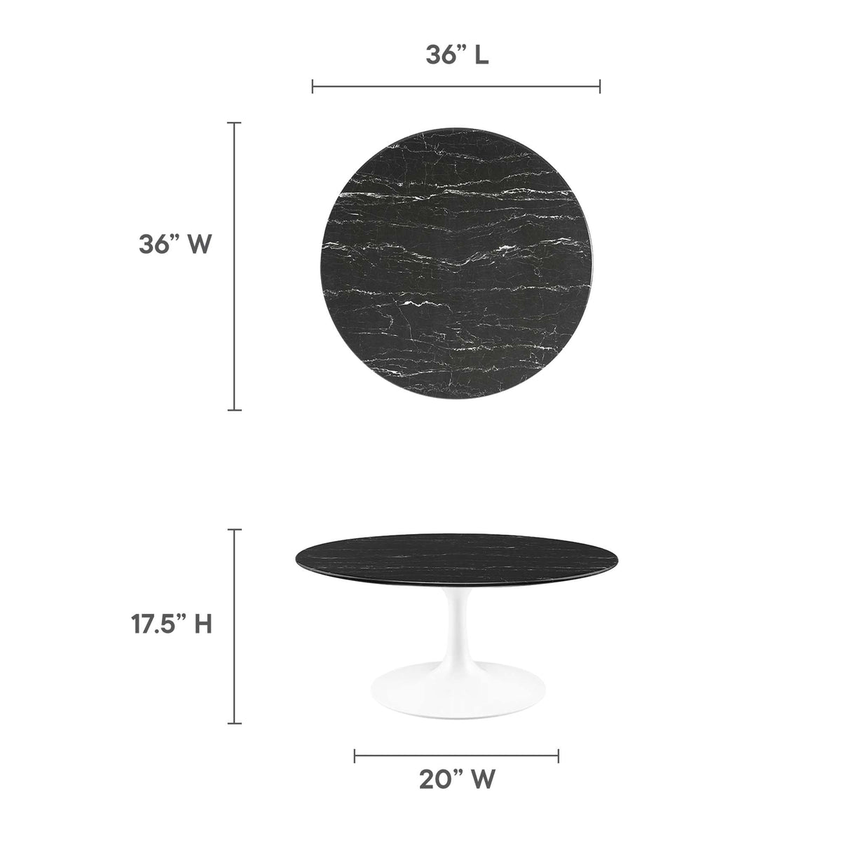 Lippa 36" Round Faux Marble Coffee Table by Modway - EEI-5191