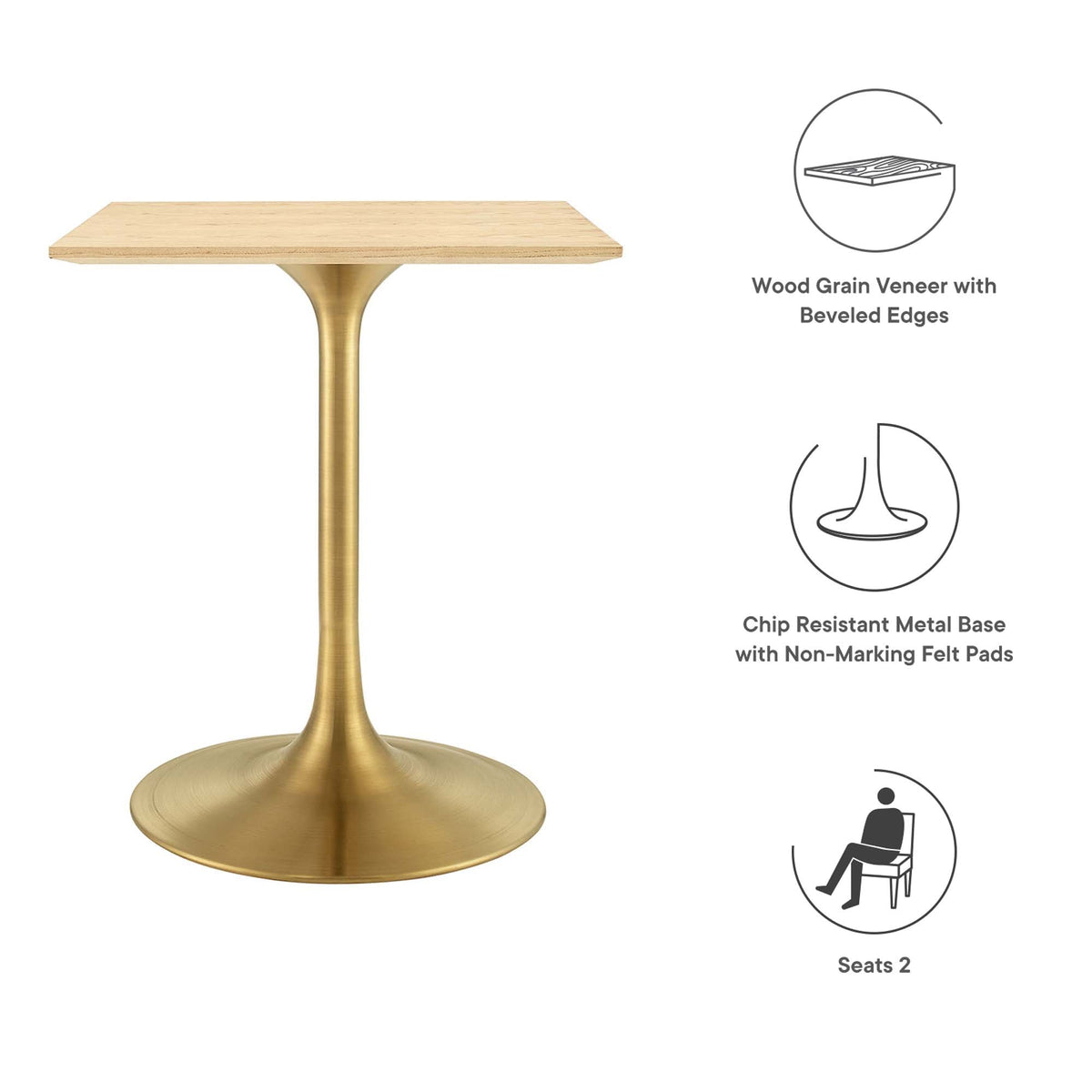 Lippa 24" Square Wood Dining Table by Modway - EEI-5219