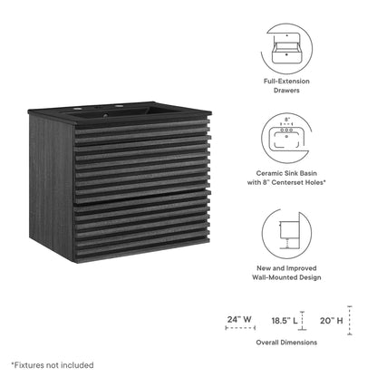 Render 24" Wall-Mount Bathroom Vanity by Modway - Charcoal Black / Oak Black / Walnut Black