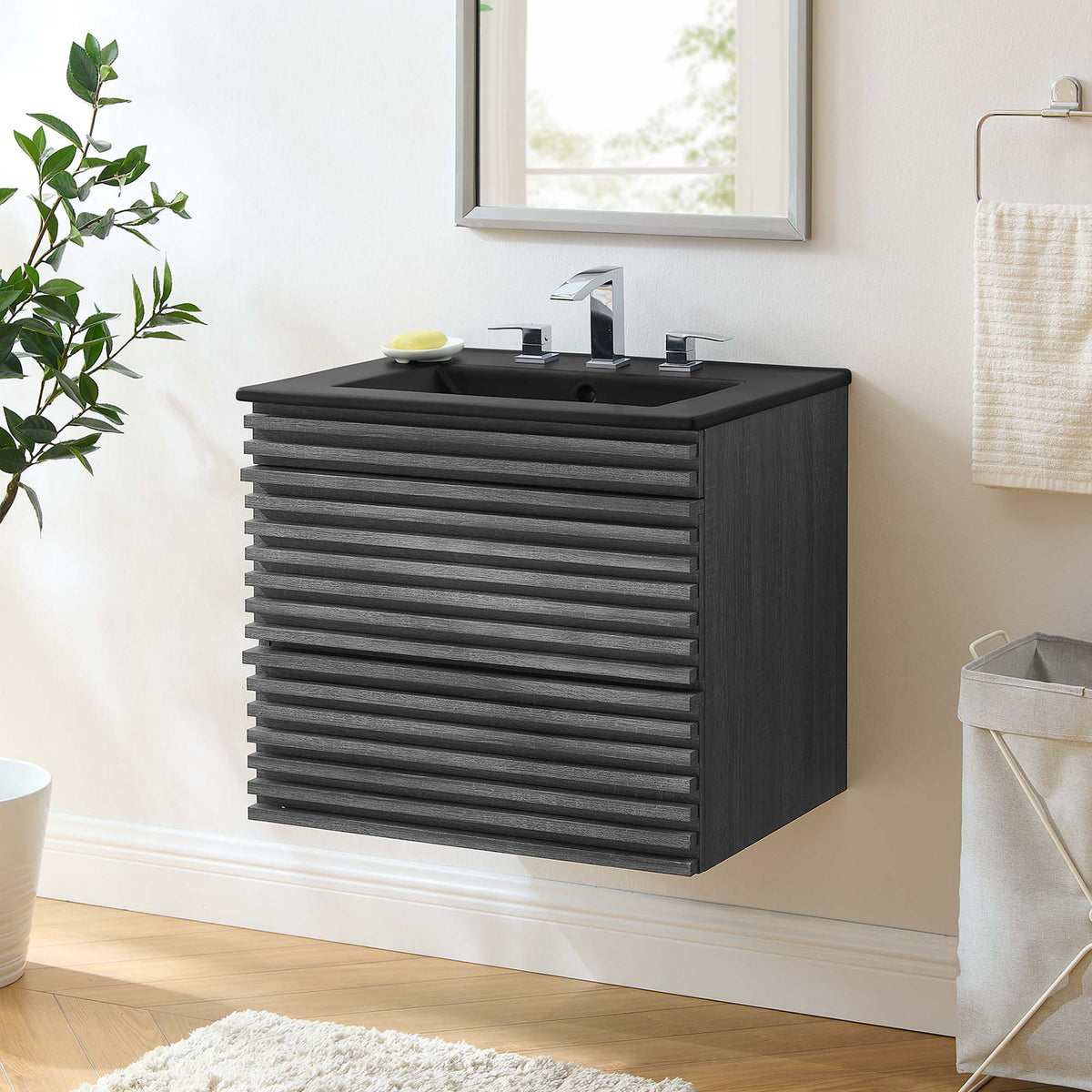 Render 24" Wall-Mount Bathroom Vanity by Modway - Charcoal Black / Oak Black / Walnut Black
