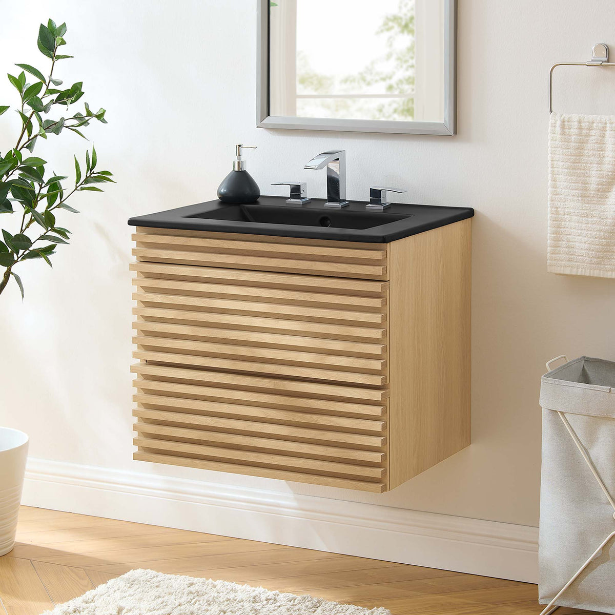 Render 24" Wall-Mount Bathroom Vanity by Modway - Charcoal Black / Oak Black / Walnut Black