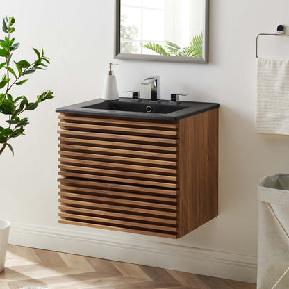 Render 24" Wall-Mount Bathroom Vanity by Modway - Charcoal Black / Oak Black / Walnut Black
