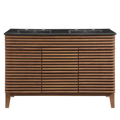 Render 48" Double Sink Bathroom Vanity by Modway - Walnut Black