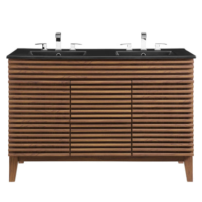 Render 48" Double Sink Bathroom Vanity by Modway - Walnut Black