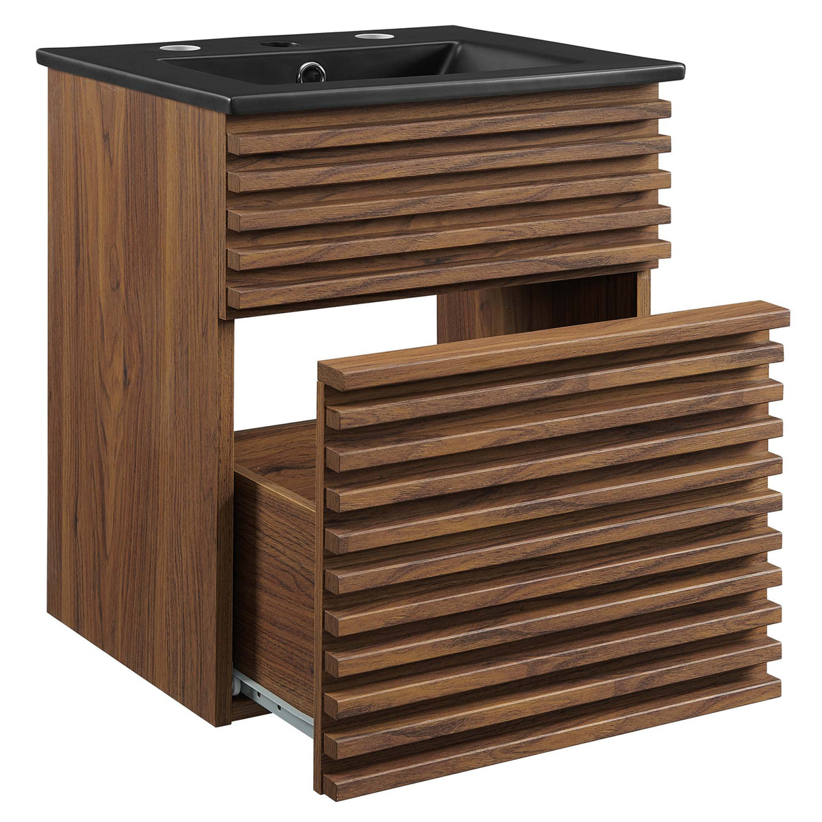 Render 18" Wall-Mount Bathroom Vanity by Modway - Walnut Black
