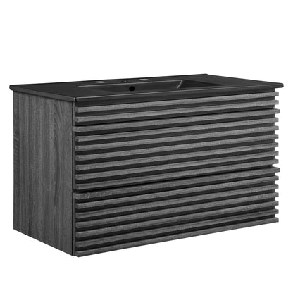 Render 36" Wall-Mount Bathroom Vanity by Modway - Charcoal Black / Oak Black / Walnut Black