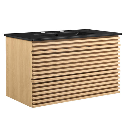 Render 36" Wall-Mount Bathroom Vanity by Modway - Charcoal Black / Oak Black / Walnut Black