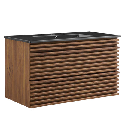 Render 36" Wall-Mount Bathroom Vanity by Modway - Charcoal Black / Oak Black / Walnut Black