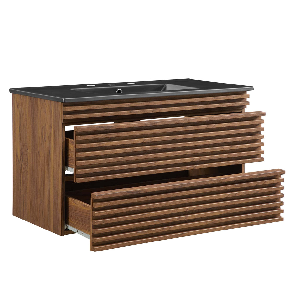 Render 36" Wall-Mount Bathroom Vanity by Modway - Charcoal Black / Oak Black / Walnut Black