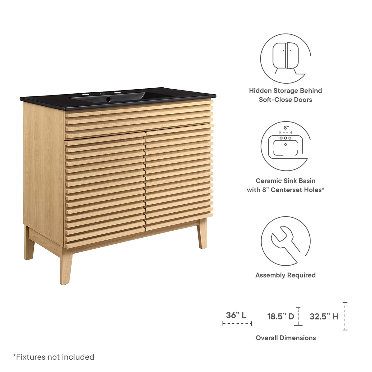 Render 36" Bathroom Vanity by Modway - Charcoal Black / Oak Black / Walnut Black
