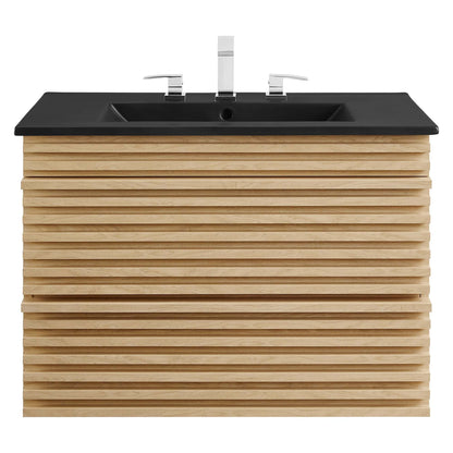 Render 30" Wall-Mount Bathroom Vanity by Modway - Oak Black / Walnut Black