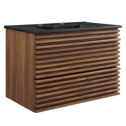 Render 30" Wall-Mount Bathroom Vanity by Modway - Oak Black / Walnut Black