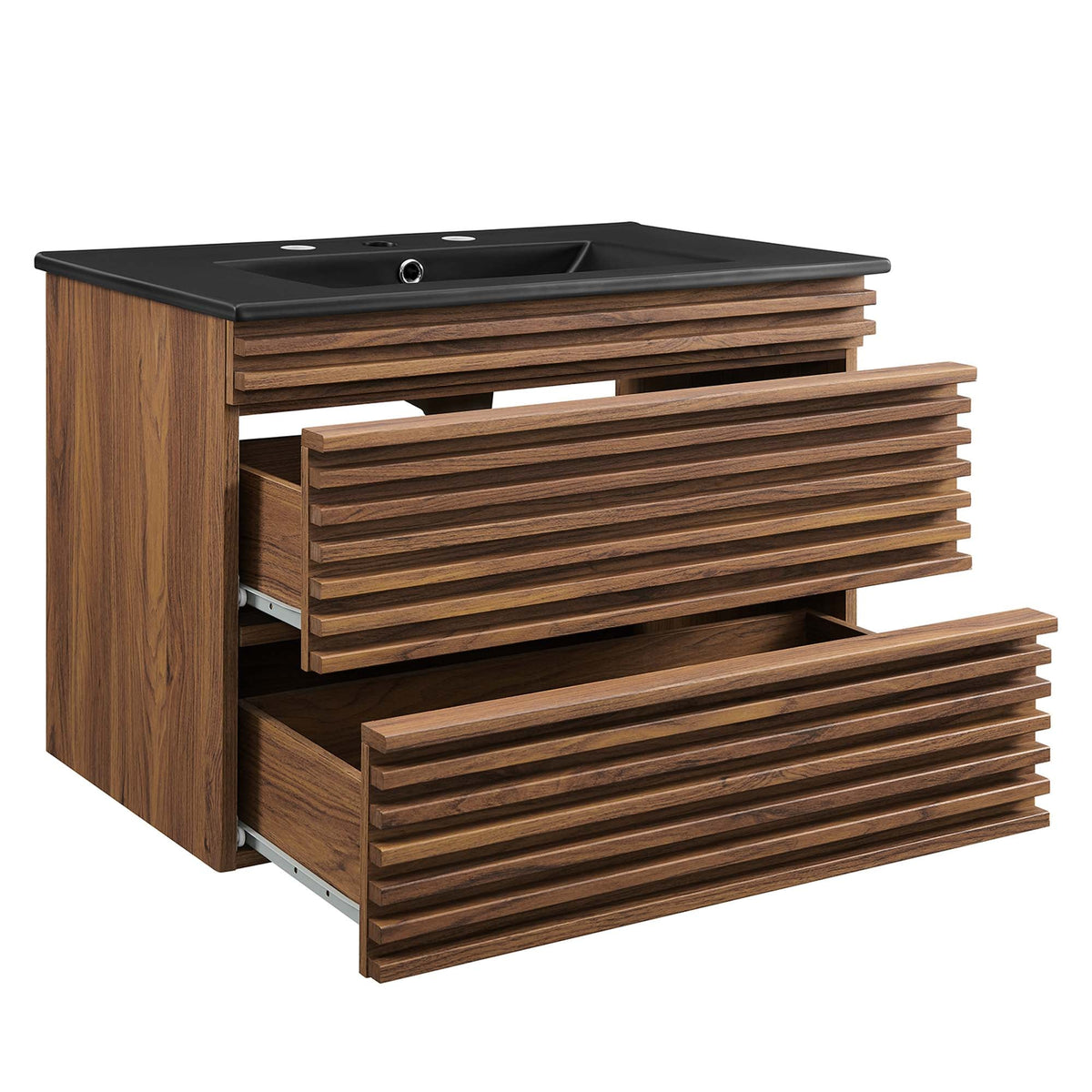 Render 30" Wall-Mount Bathroom Vanity by Modway - Oak Black / Walnut Black