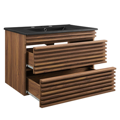 Render 30" Wall-Mount Bathroom Vanity by Modway - Oak Black / Walnut Black
